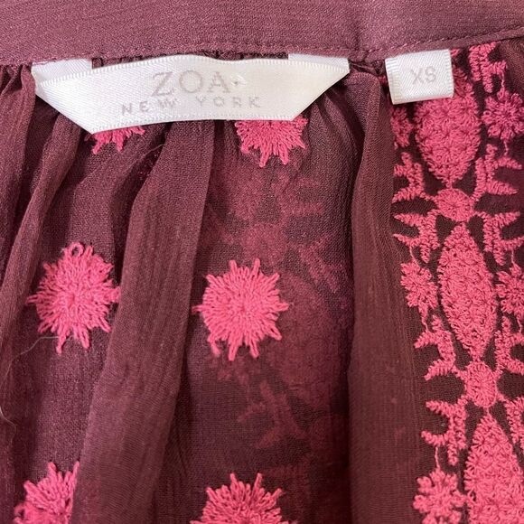 ASO TVD ZOA Maroon 100% Silk Sheer Long Sleeve Blouse Top - Picture 10 of 10